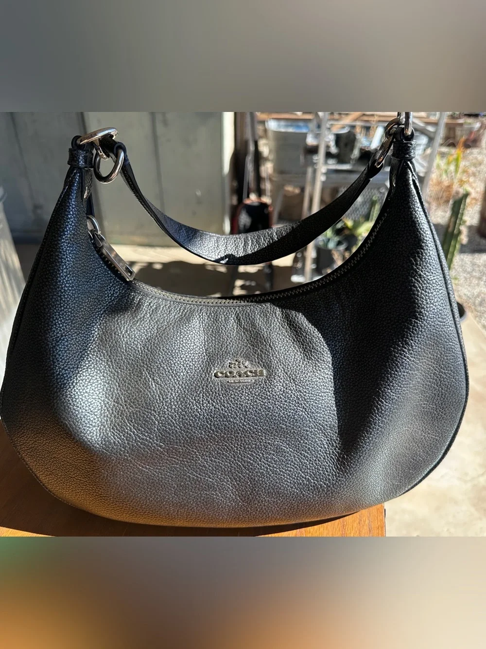 Coach Black Pebbled Leather Shoulder Bag with Silver Hardware
